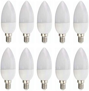 LED Candelabra Light Bulbs, White 6500K, E14 Base, 7W Candle Light Bulbs, Non-Dimmable, 220V, 10 Pack