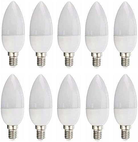 LED Candelabra Light Bulbs, White 6500K, E14 Base, 7W Candle Light Bulbs, Non-Dimmable, 220V, 10 Pack