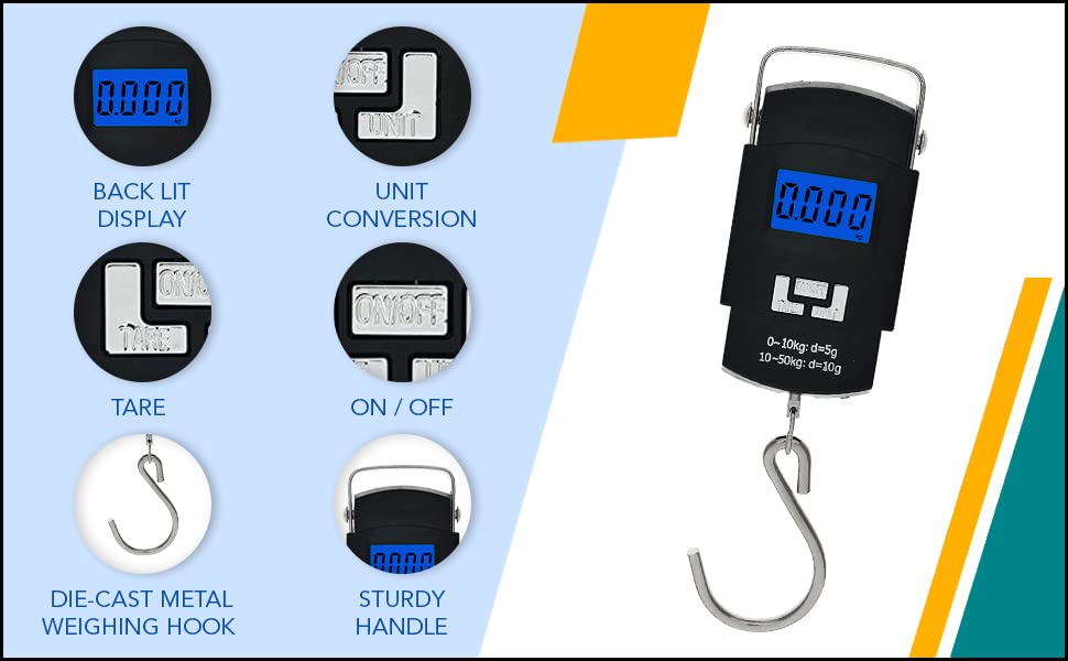 FIXER Electronic Portable Fishing Hook Type Digital LED Screen Luggage Weighing Scale, 50 kg Digital Weighing Scale (Black - Image 12