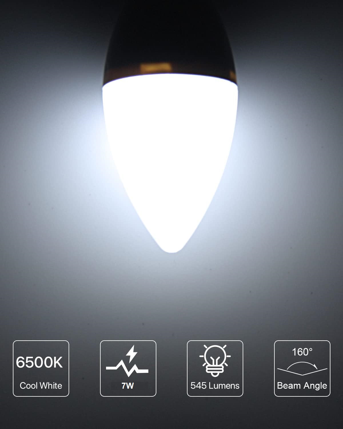 LED Candelabra Light Bulbs, White 6500K, E14 Base, 7W Candle Light Bulbs, Non-Dimmable, 220V, 10 Pack - Image 5
