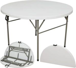 FIXER Round All-Occasion Plastic Folding Event Table, Foldable Portable Banquet Table for Indoor | Outdoor Events | White | DIA 120 * 75cm