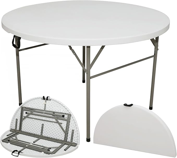 FIXER Round All-Occasion Plastic Folding Event Table, Foldable Portable Banquet Table for Indoor | Outdoor Events | White | DIA 120 * 75cm