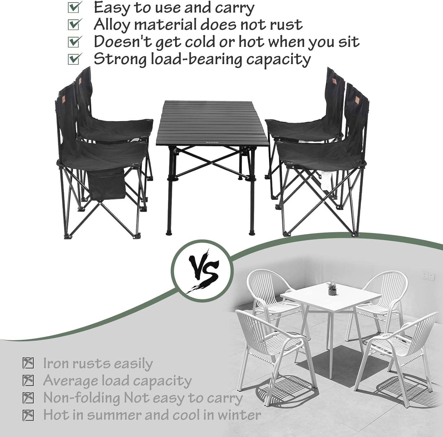 Portable Folding Camping Table and Chairs Set for 4 People – Aluminum Alloy Picnic Table with Storage Bag, Outdoor BBQ, Garden, Beach & Travel Use - Image 2