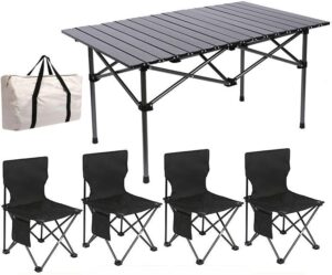 Portable Folding Camping Table and Chairs Set for 4 People – Aluminum Alloy Picnic Table with Storage Bag, Outdoor BBQ, Garden, Beach & Travel Use