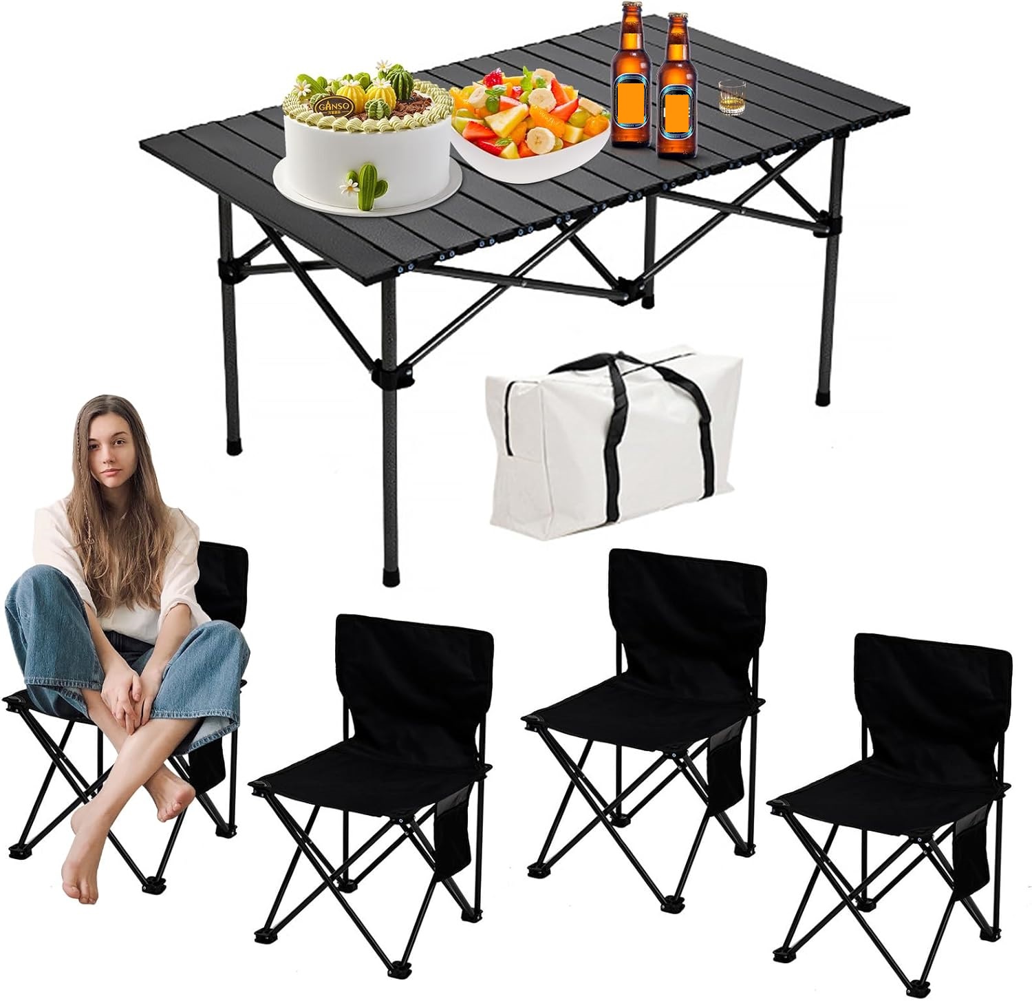 Portable Folding Camping Table and Chairs Set for 4 People – Aluminum Alloy Picnic Table with Storage Bag, Outdoor BBQ, Garden, Beach & Travel Use - Image 3