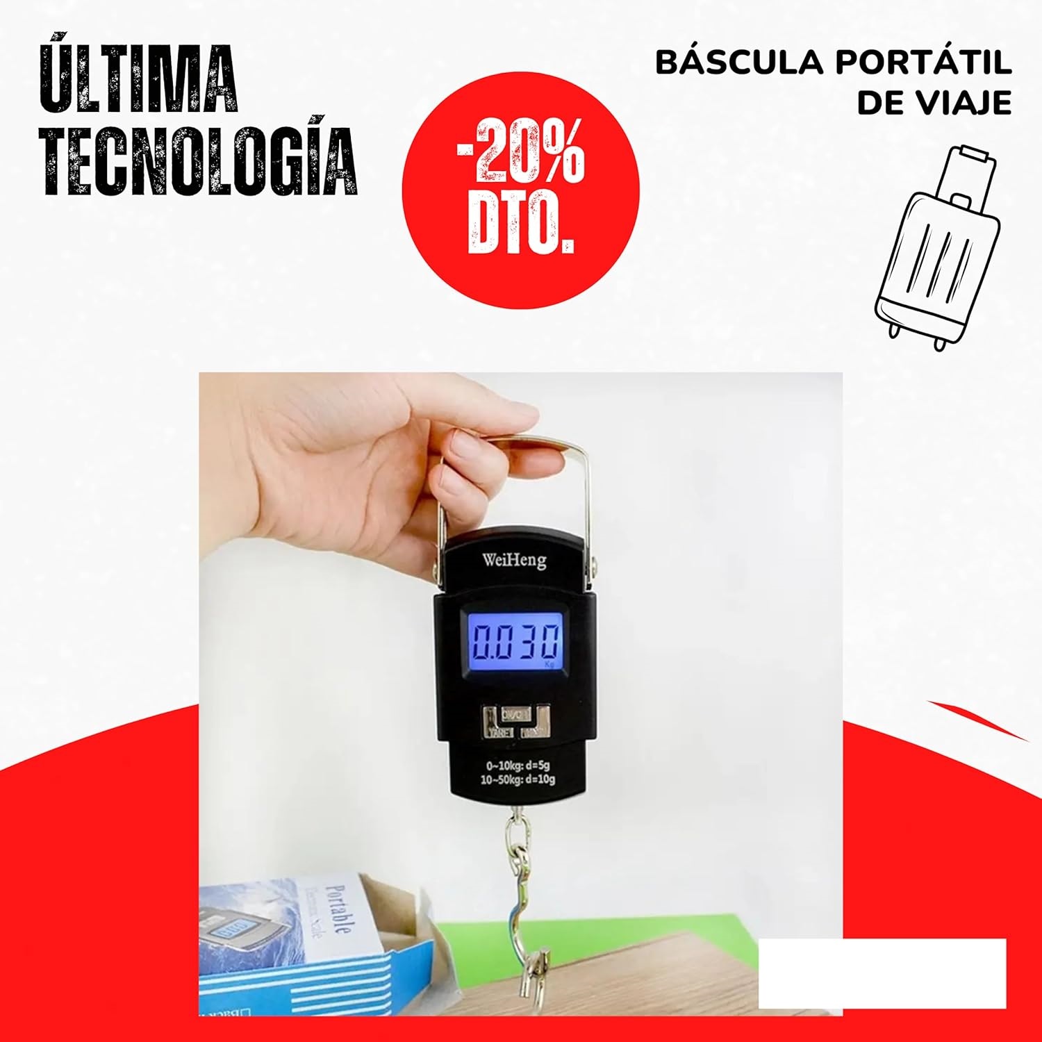 FIXER Electronic Portable Fishing Hook Type Digital LED Screen Luggage Weighing Scale, 50 kg Digital Weighing Scale (Black - Image 6