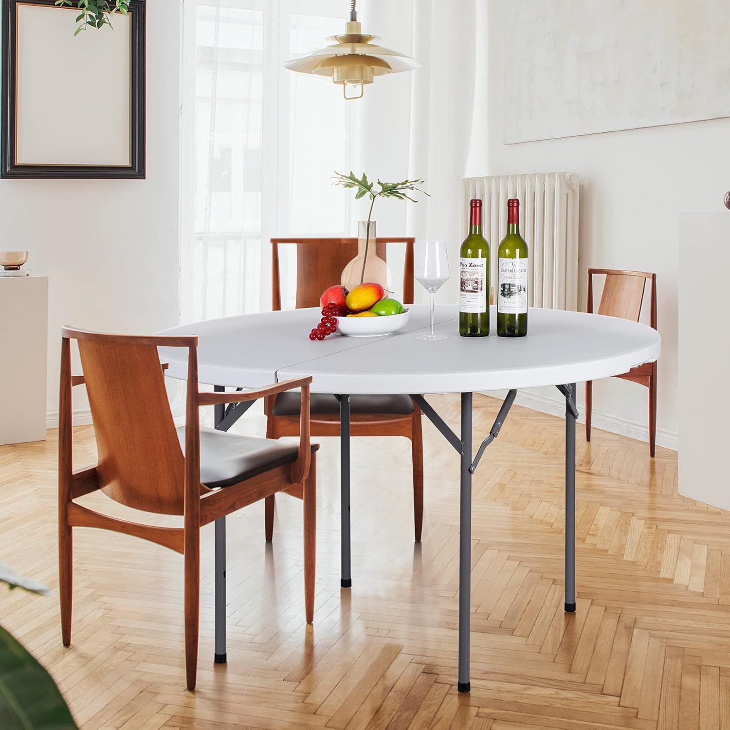 FIXER Round All-Occasion Plastic Folding Event Table, Foldable Portable Banquet Table for Indoor | Outdoor Events | White | DIA 120 * 75cm - Image 9