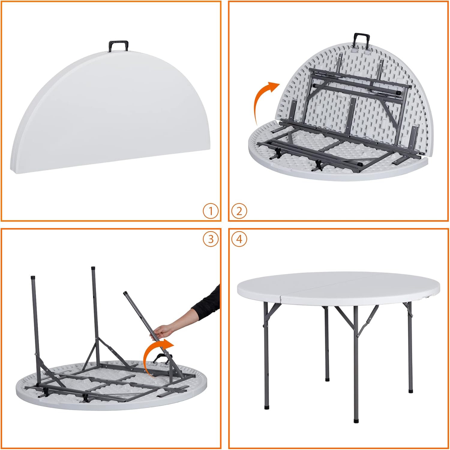 FIXER Round All-Occasion Plastic Folding Event Table, Foldable Portable Banquet Table for Indoor | Outdoor Events | White | DIA 120 * 75cm - Image 8