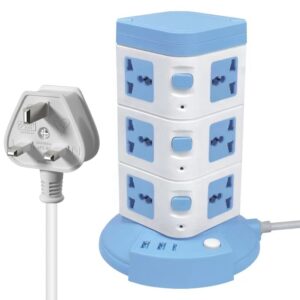FIXER Tower Power Strip Surge Protector with USB C, 12 Outlets, Retractable Cord, and Flat Plug/Best Heavy-Duty Power Strip for Desktop, Office, and Gaming/Multi Device Charging Station