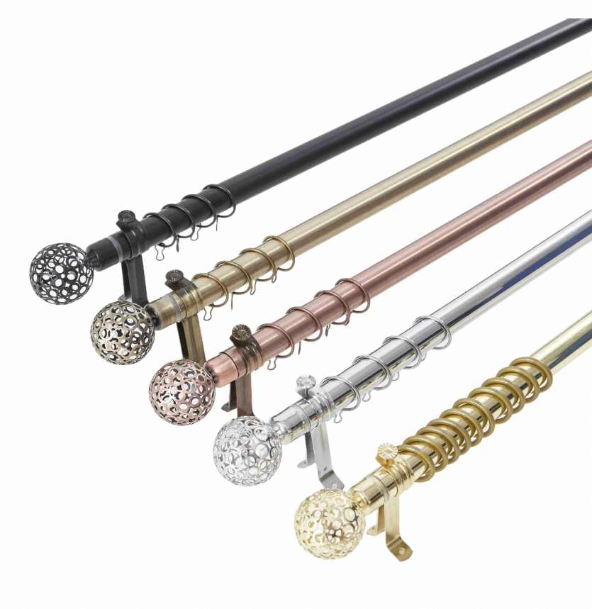 Fixer Adjustable Curtain Rods– 1.5m to 3m Extendable Metal Rod with Decorative Cage Finials & Curtain Rings – Elegant Window Treatment Hardware - 4 Colors